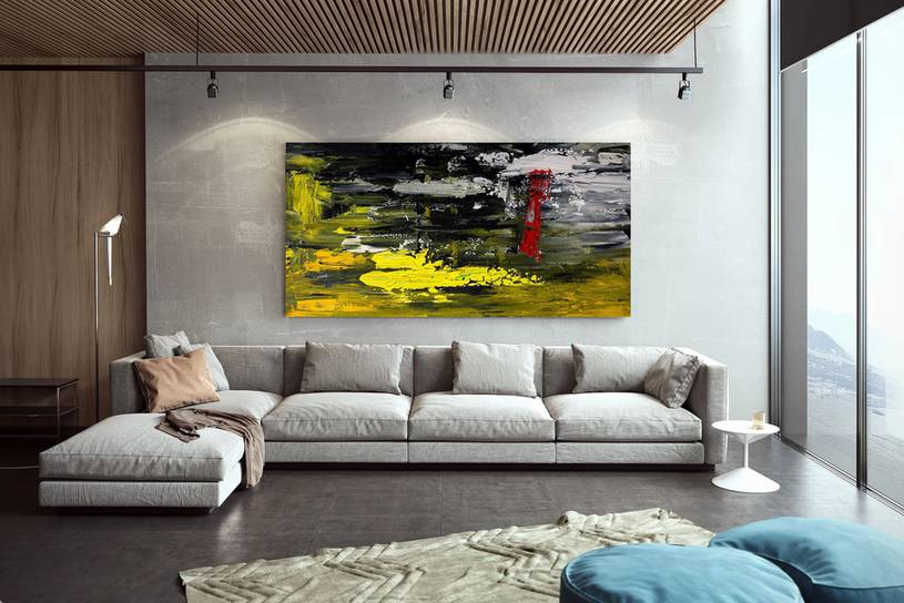 Red Yellow Black Office Abstract Canvas Wall Art K65VW wall art